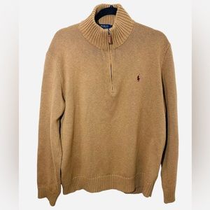 Polo Ralph Lauren Men’s‎ Sweater 1/4 Zip Brown large ribbed pullover